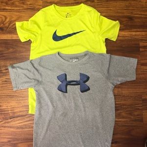 Bundle 2 Nike/Under Armour Boys performance shirts—Size medium